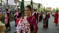 Thai girl in Thai traditional dress in the parade for promoted 46th Thailand National Games.